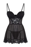 Black Lace and Ribbon Detailed Tulle-Covered Pantyhose Babydoll/Fantasy Nightgown