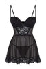 Black Lace and Ribbon Detailed Tulle-Covered Pantyhose Babydoll/Fantasy Nightgown