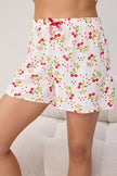 White & Multicolor Cherry Bow Detail Viscose Woven Pajama Set