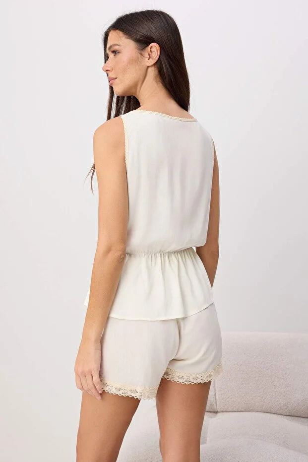 Offwhite More Sustainable Lace Detail Woven Pajama Set