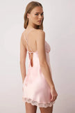 Pink Lace and Slit Detailed Satin-Woven Nightgown