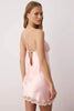 Pink Lace and Slit Detailed Satin-Woven Nightgown