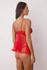 Red Satin-Striped, Coverless, Lace, Tulle, and Strap Babydoll/Fantasy Nightgown