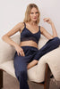 Navy Blue Dowry Set Lace Detailed Velvet Knit Pajama Set