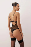 Black Lace Fitted Plain Uncovered Bodysuit