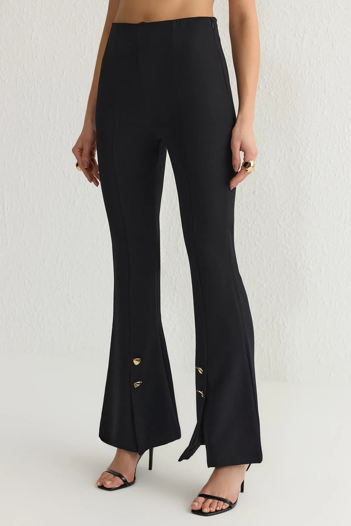 Black Accessory Detailed Woven Trousers