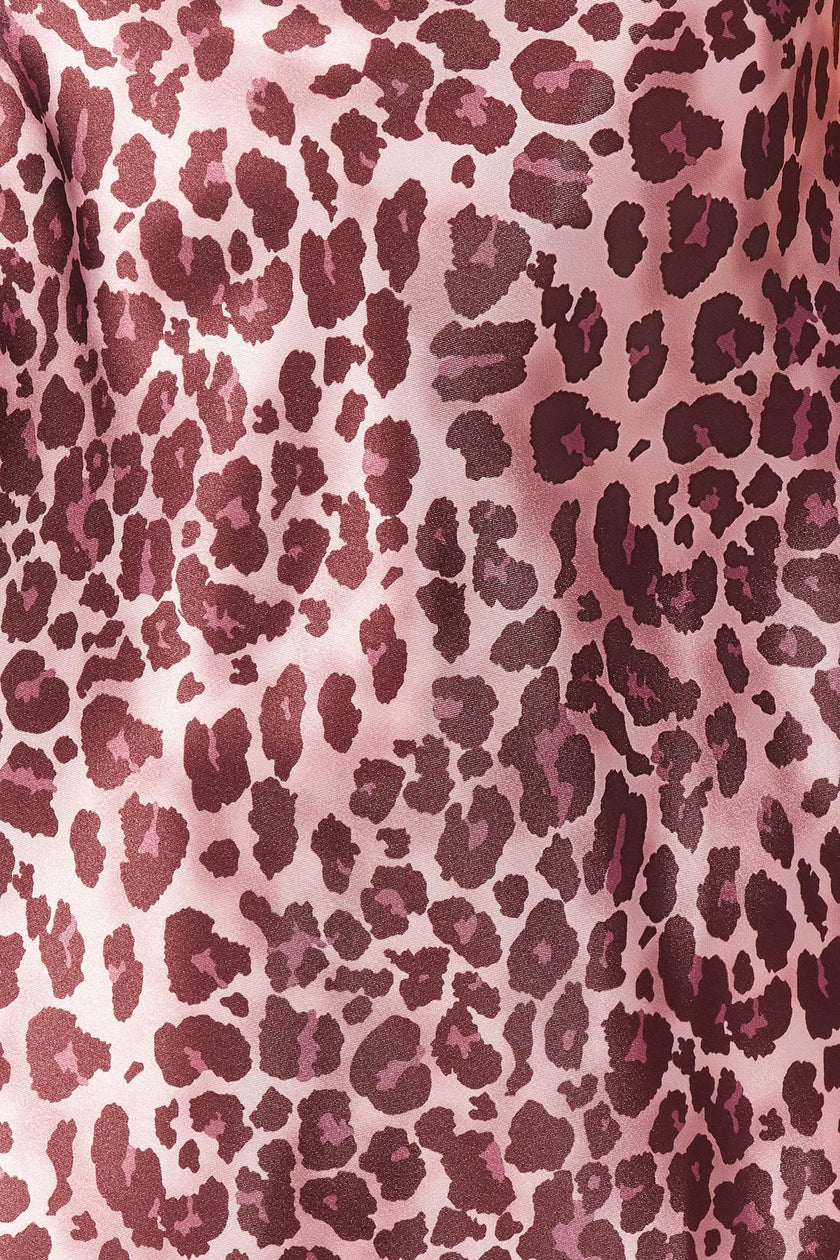 Pink Leopard Patterned Rope Strap Cowl Neck Satin Woven Nightgown