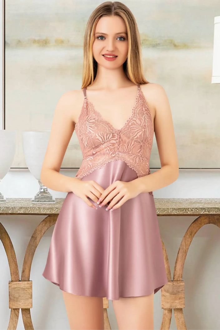 Satin Lace Detailed Stylish Women's Nightgown