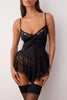 Black Lace Buttoned Suspender Unlined Pantyhose Babydoll/Fantasy Nightgown