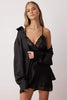 Black Lace and Slit Detailed Satin-Woven Nightgown