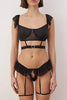 Black Leg Band Lingerie Set with Heart Accessory Detail