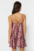Pink Leopard Patterned Rope Strap Cowl Neck Satin Woven Nightgown