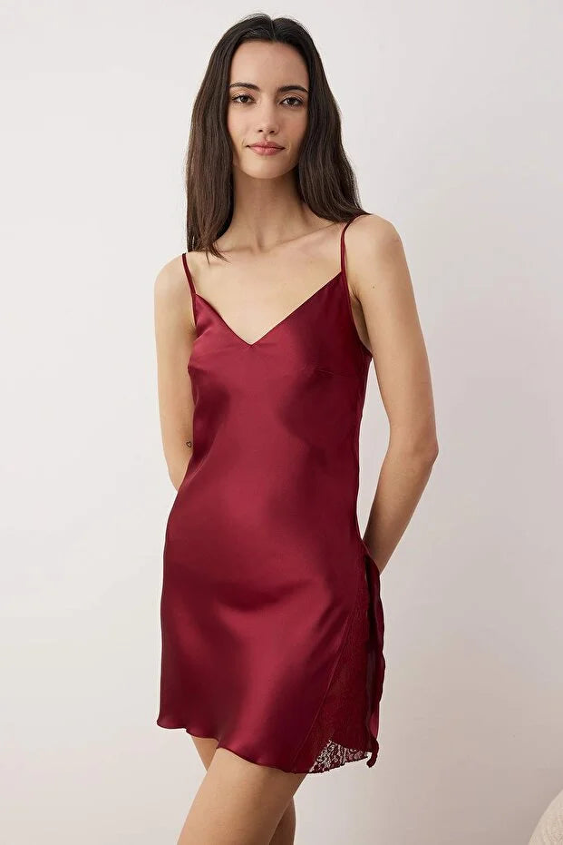 Burgundy Plain Satin Weave Nightgown