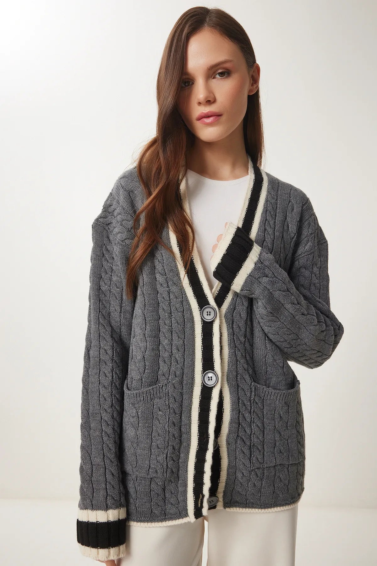 Colorful Knitted Sweater Cardigan GRAY