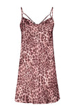 Pink Leopard Patterned Rope Strap Cowl Neck Satin Woven Nightgown