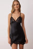 Black Lace and Slit Detailed Satin-Woven Nightgown