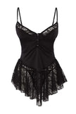 Black Lace Buttoned Suspender Unlined Pantyhose Babydoll/Fantasy Nightgown