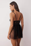 Black Unlined Lace Tulle/Mesh Strap Panty Babydoll/Fantasy Nightgown