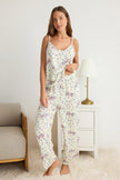 Animal Patterned Rope Suspender Viscose Woven Pajama Set