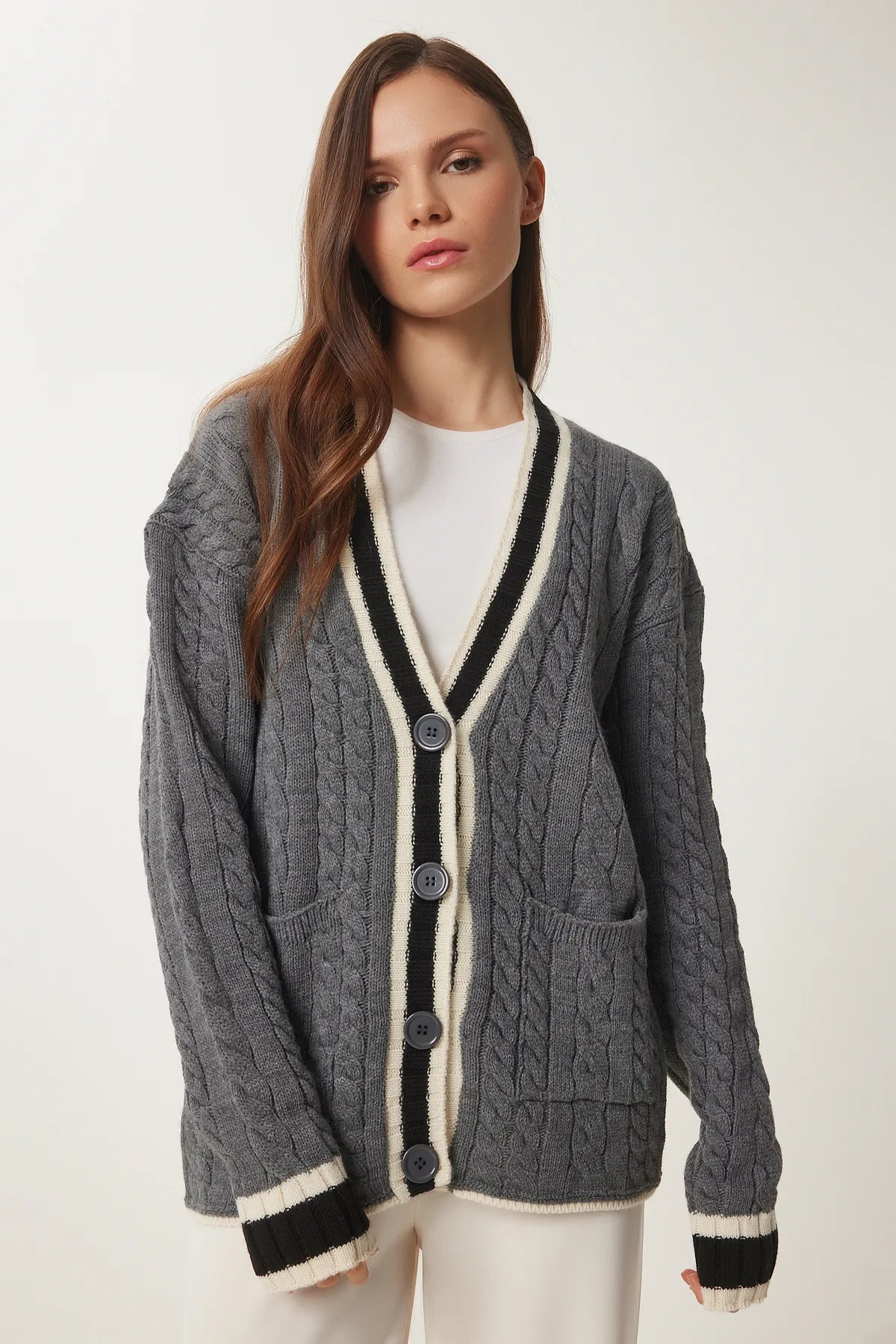 Colorful Knitted Sweater Cardigan GRAY