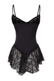 Black Lace Buttoned Suspender Unlined Pantyhose Babydoll/Fantasy Nightgown