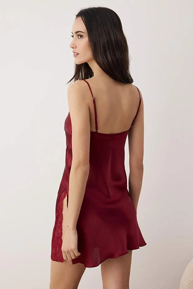 Burgundy Plain Satin Weave Nightgown