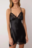Black Lace and Slit Detailed Satin-Woven Nightgown