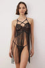 Black Lace Tasseled Rope Strap Babydoll/Fantasy Nightgown