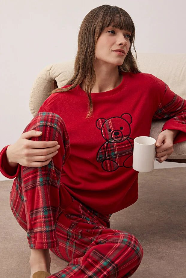 Red Plaid Polar Fleece Knit Pajama Set