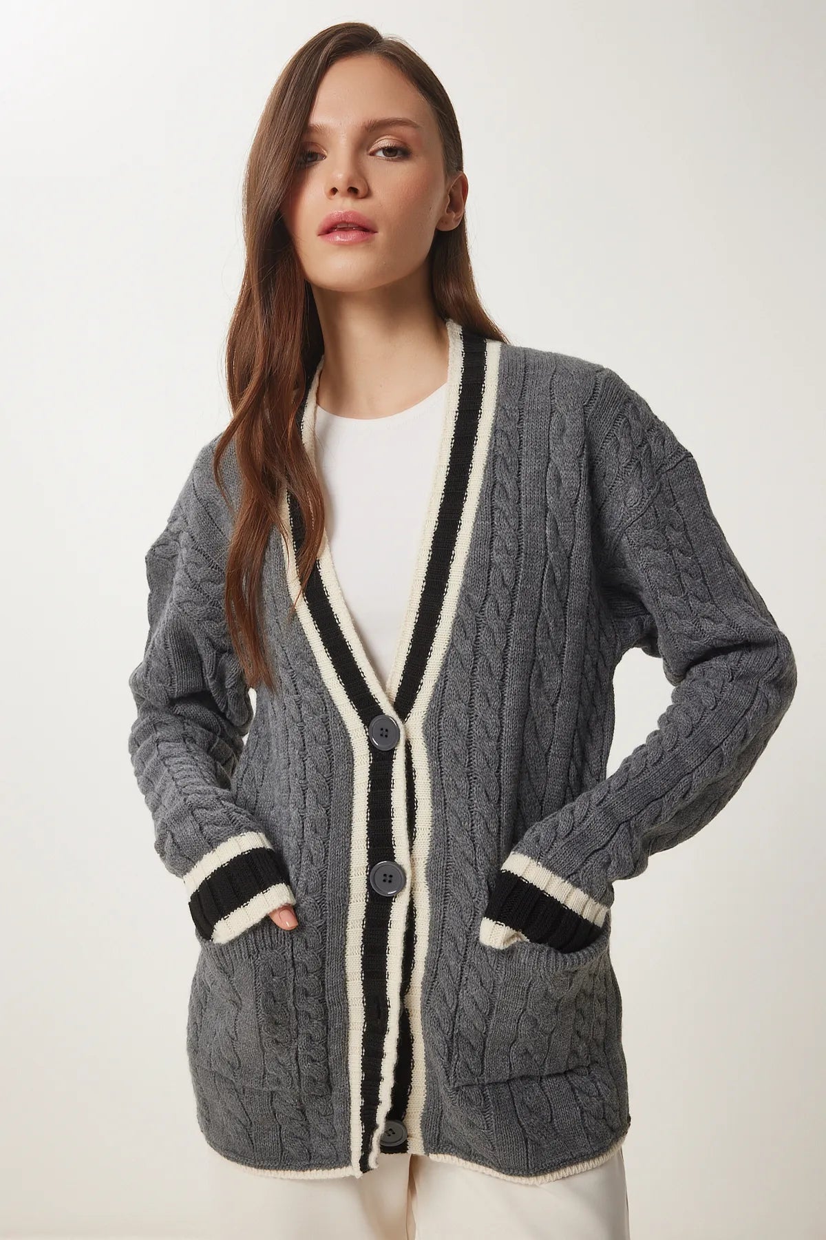 Colorful Knitted Sweater Cardigan GRAY