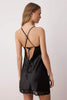 Black Lace and Slit Detailed Satin-Woven Nightgown