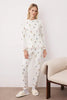 Soft Winter Waffle Knit Pajama Set with Ski Pattern and Piping