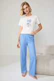 White & Blue Printed Striped Knitted Pajama Set