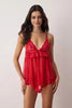 Red Tulle Lace Detail Plain Uncapped Babydoll