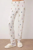 Soft Winter Waffle Knit Pajama Set with Ski Pattern and Piping