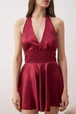 Satin-Woven Nightgown with Burgundy Lace Detail
