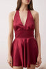 Satin-Woven Nightgown with Burgundy Lace Detail