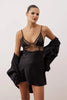 Black Satin Mesh Plain Uncovered Babydoll