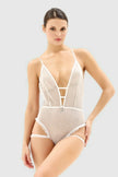 White Lace Ruffle Openwork/Open Coverless Knitted Bodysuit