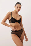 Black Polka Dot Ruffle Tulle Uncovered Strap Knit Lingerie Set