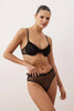 Black Polka Dot Ruffle Tulle Uncovered Strap Knit Lingerie Set
