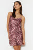 Pink Leopard Patterned Rope Strap Cowl Neck Satin Woven Nightgown