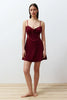 Burgundy Soft-Feel Laced Velvet Knit Nightgown with Rope Straps
