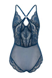 Petrol Tulle Lace Detail Non-Padded Knitted Bodysuit