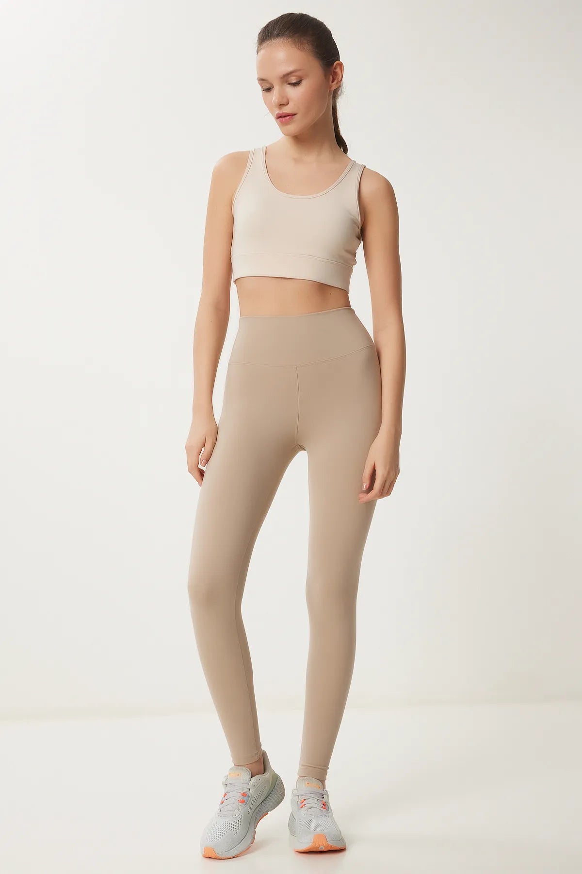 High Waist Knitted Sports Leggings CREAM