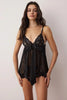 Black Tulle Lace Detail Plain Uncapped Babydoll