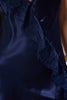 Navy Blue Lace Detailed Rope Strap Satin Woven Nightgown