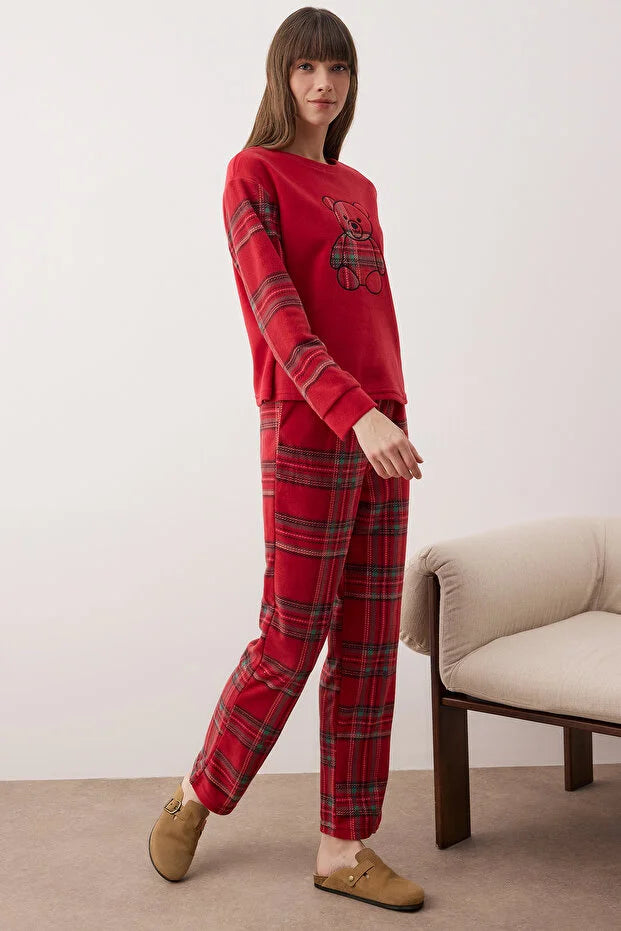 Red Plaid Polar Fleece Knit Pajama Set