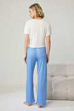 White & Blue Printed Striped Knitted Pajama Set