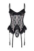 Black Garter Belted Lace Babydoll/Fantasy Nightgown with Ruffled Panties and Open Backs
